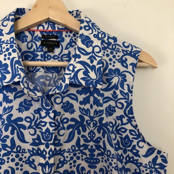 Talbots Tops - Talbots Blue/White Patterned Sleeveless Top